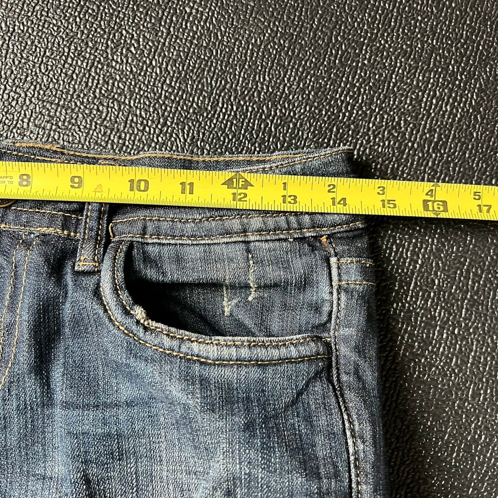 VTG Vigoss Bootcut Jeans Womens 3 Dark Wash Distressed Flap Pocket Y2k Grunge - Picture 7 of 10
